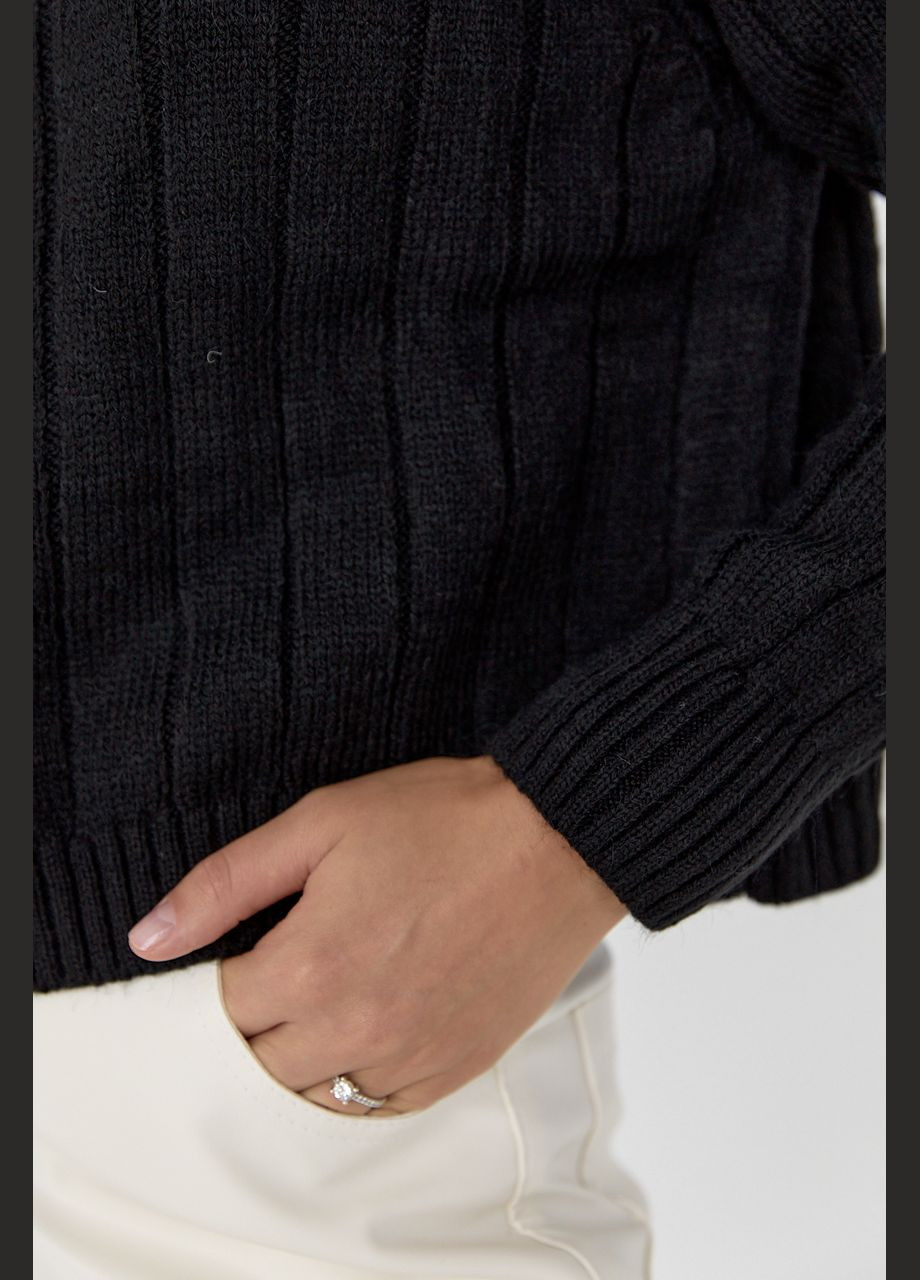 Чорний демісезонний жіночий в'язаний светр з рукавами-регланами 01031 Lurex