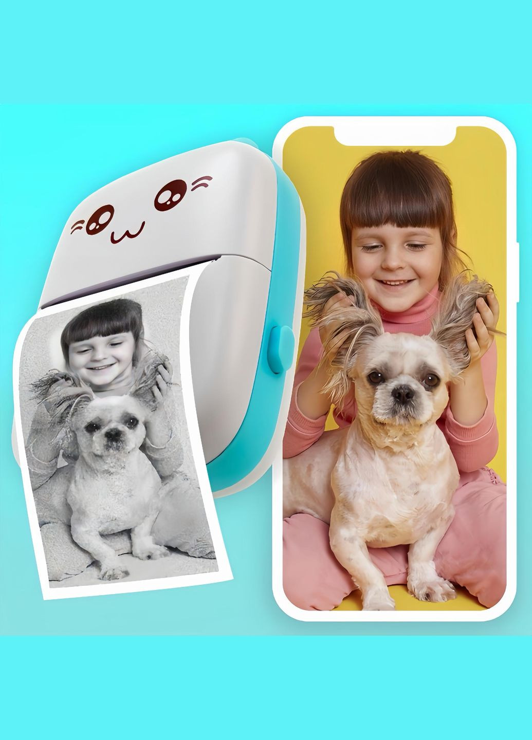 Детский мини принтер с набором бумаги 2 шт + фломастеры Белый с бирюзовым No Brand (299153192)