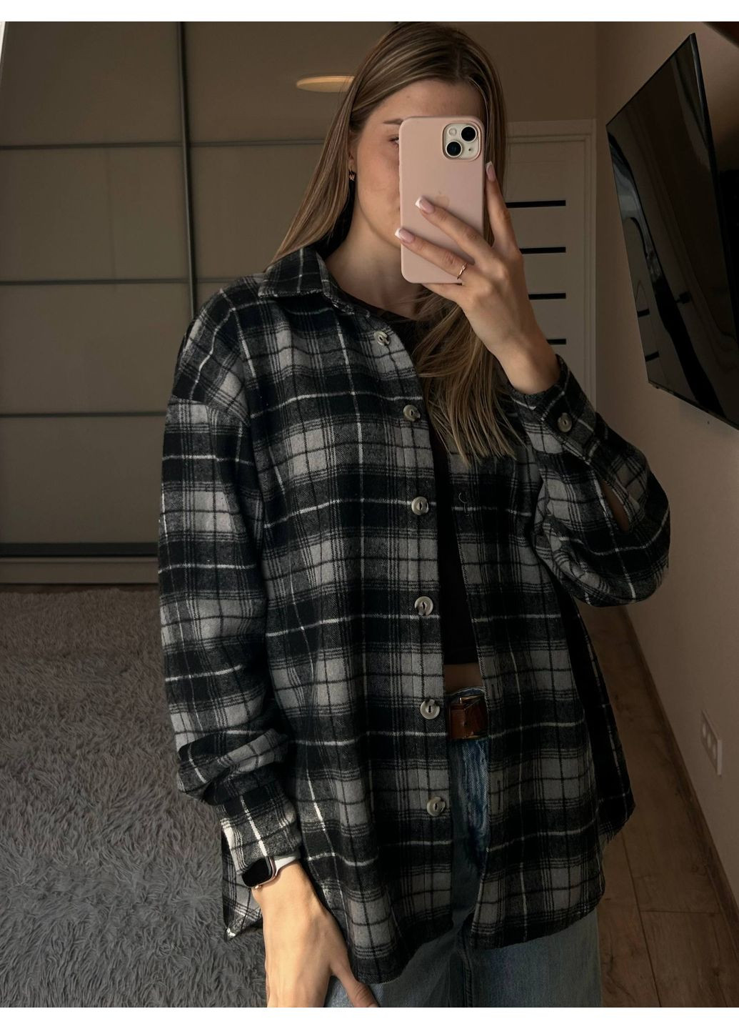 Жіноча чорно-сіра сорочка No Brand (359368376)