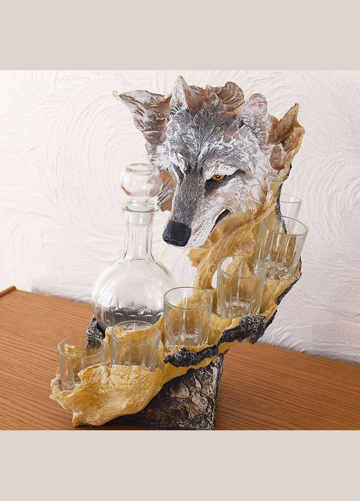 Штоф Голова Вовка набір для горілки подарунковий 37 см (ШП402 цв) Гранд Презент (282743588)