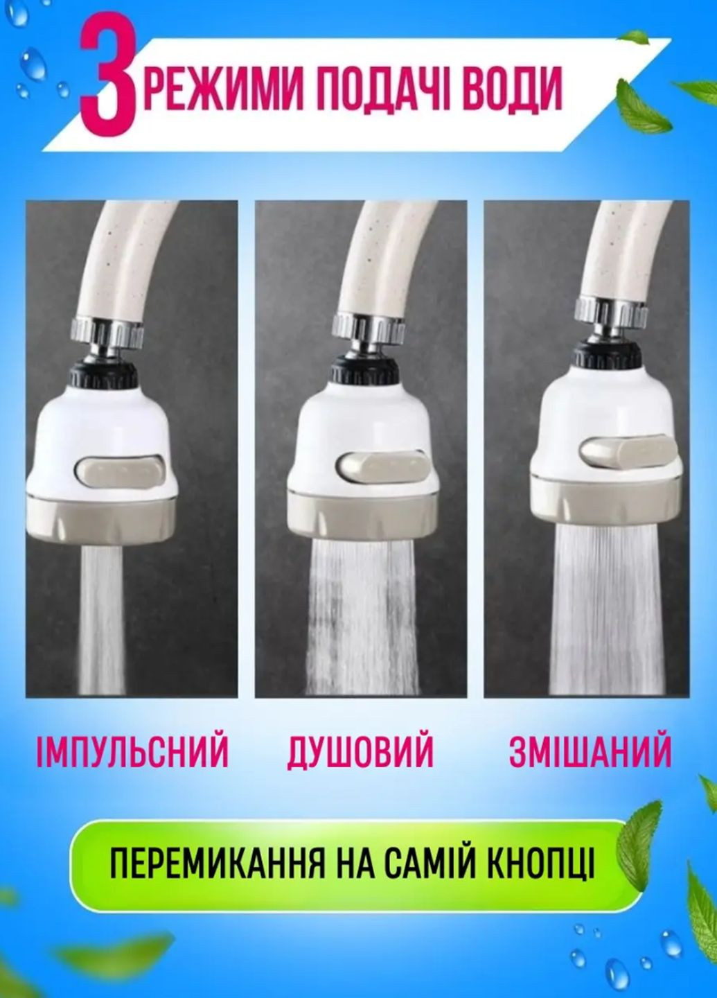 Насадка на кран для смесителя на кухню поворотная головка на 360 градусов с 3 режимами VTech (322317366)