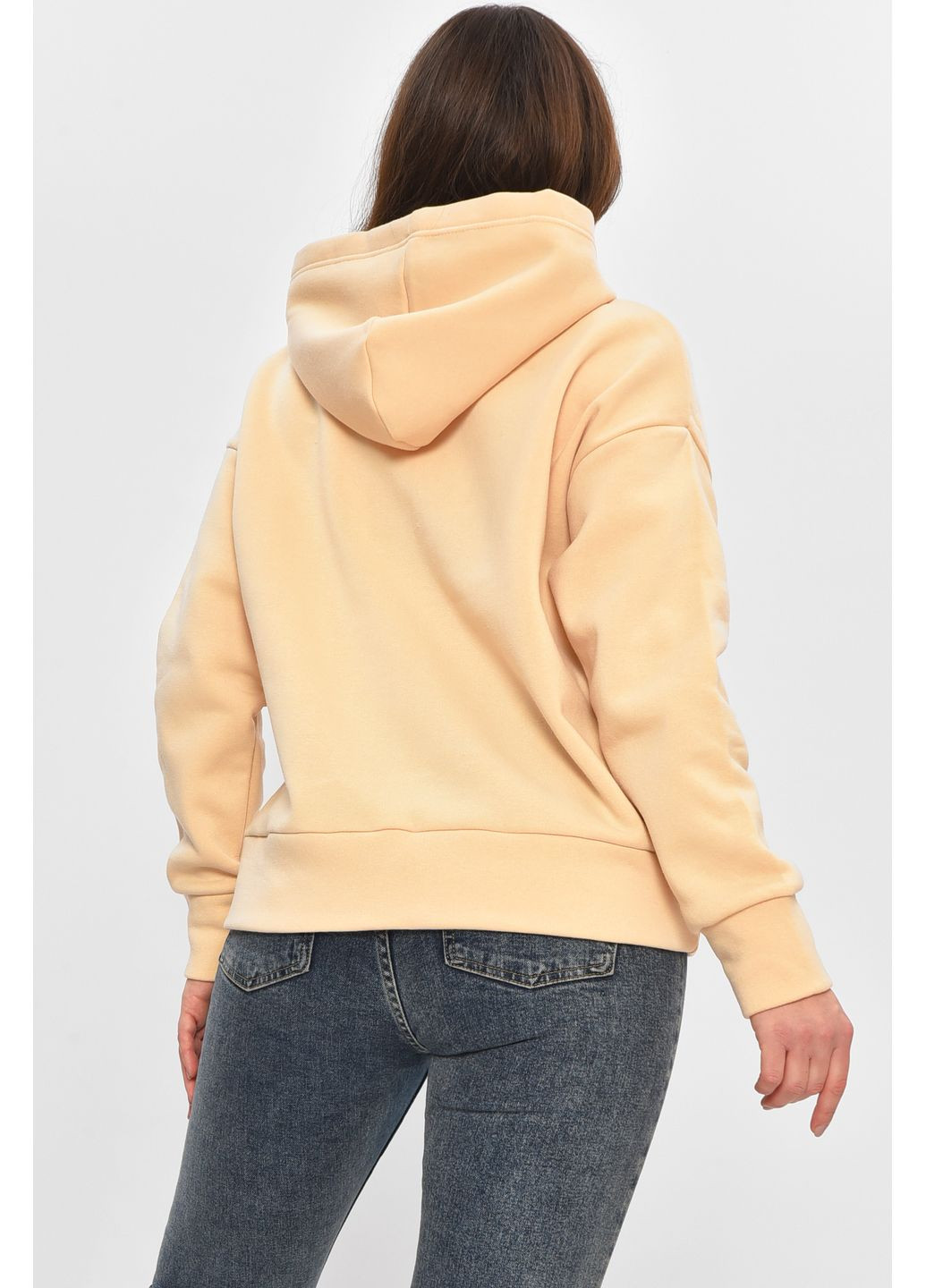 Бежевый худи женское на флисе бежевого цвета с принтом Let's Shop надпись без декора (366732906)