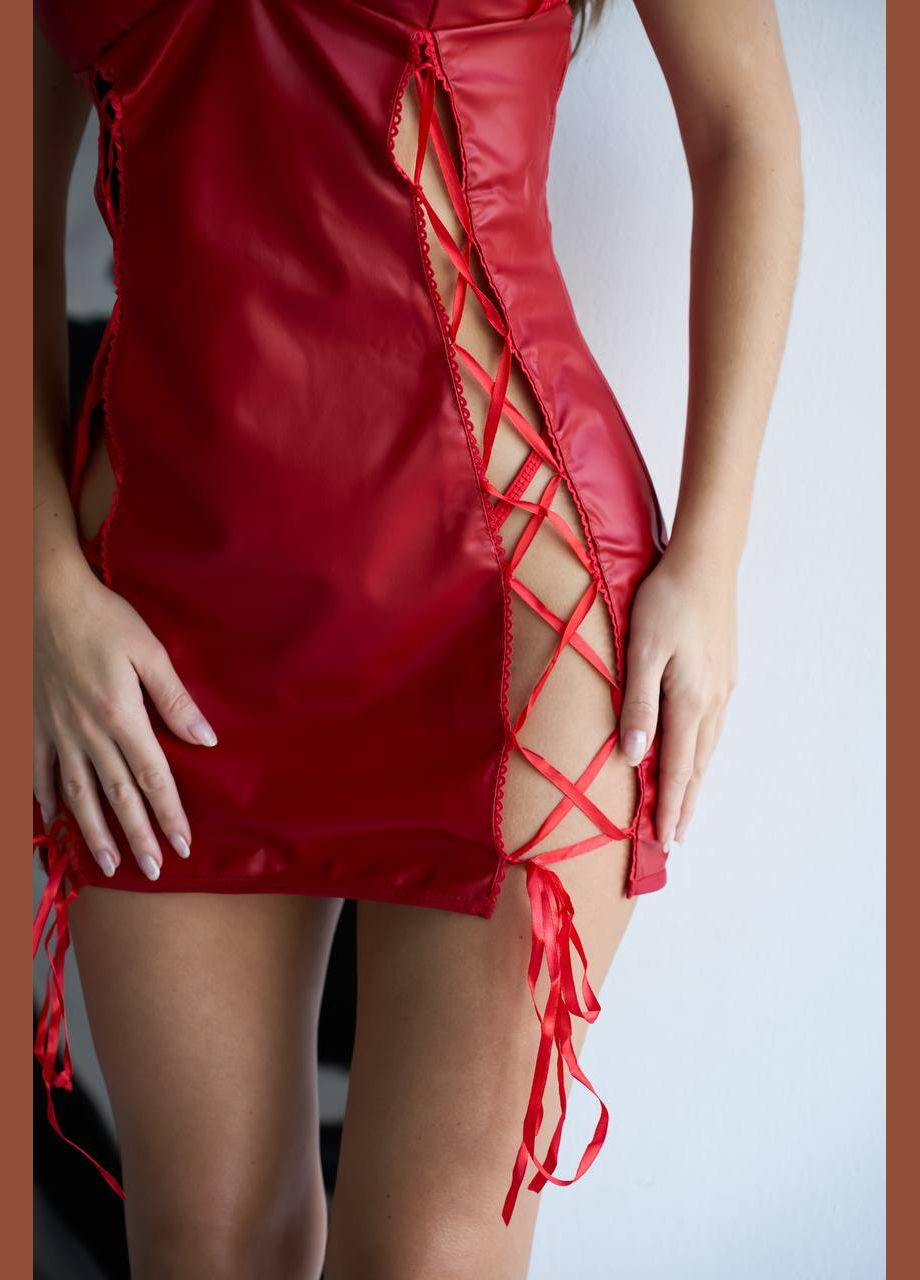 Червоний шкіряна сукня з трусиками і зав'язками Simply sexy