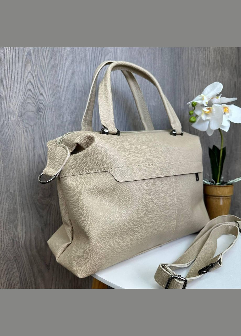 Женская сумка большая вместительная эко кожа черная Бежевый No Brand (298997868)