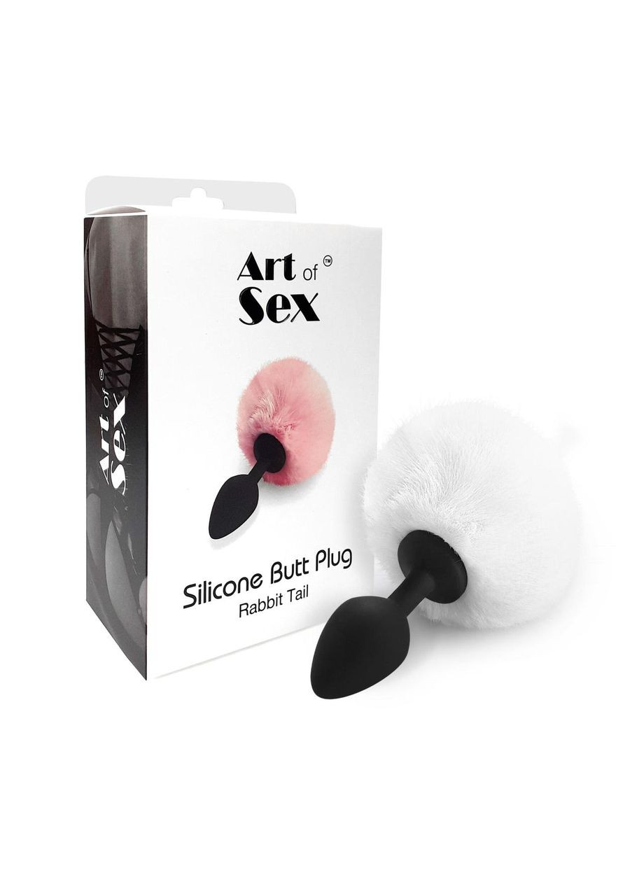 Силіконова анальна пробка М Art of Sex — Silicone Butt plug Rabbit Tail, Білий No Brand (303882789)