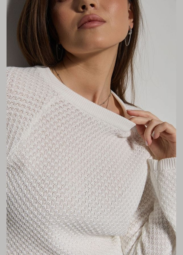 Білий демісезонний жіночий джемпер з ніжним візерунком із натуральної пряжі (2731) Triko Bakh