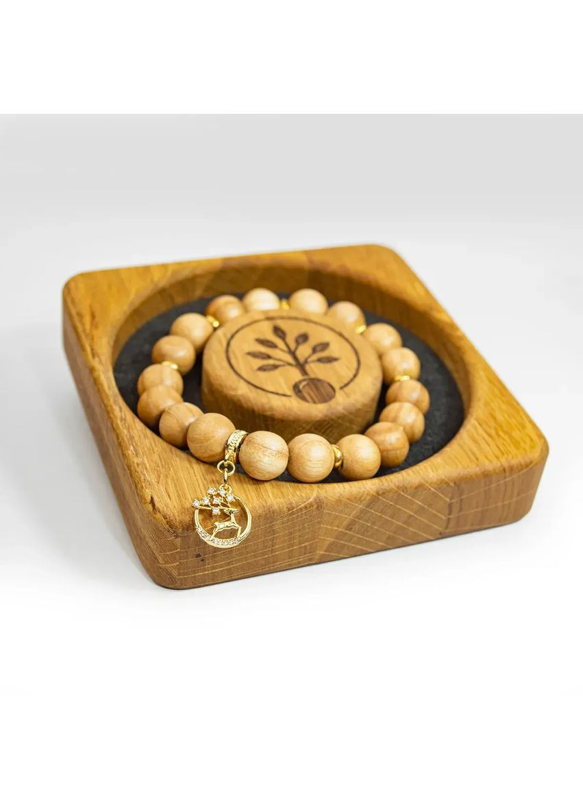 Браслет новорічний із натурального Ясена з шармом "Олень" позолочений на зап’ястя 19 см Treelure (372157904)