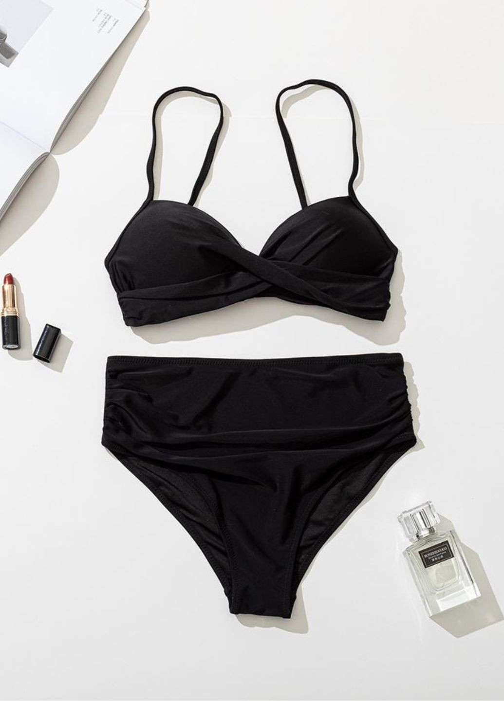 Чорний літній жіночий роздільний купальник bikini set ysabel морскької хвилі (8251) роздільний FS