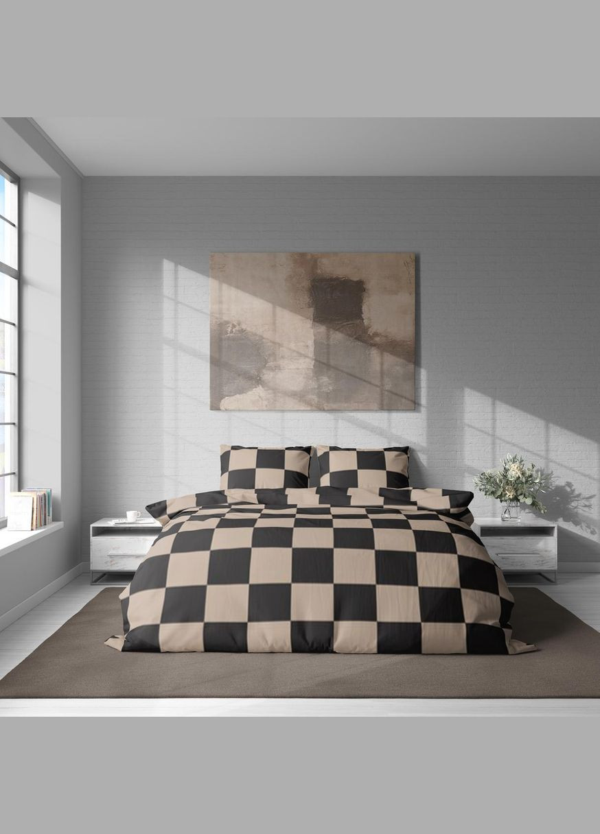 Постільна білизна " ", Полісатин, Бежево-Чорна, Двоспальна P-0158 Lelit (316632565)
