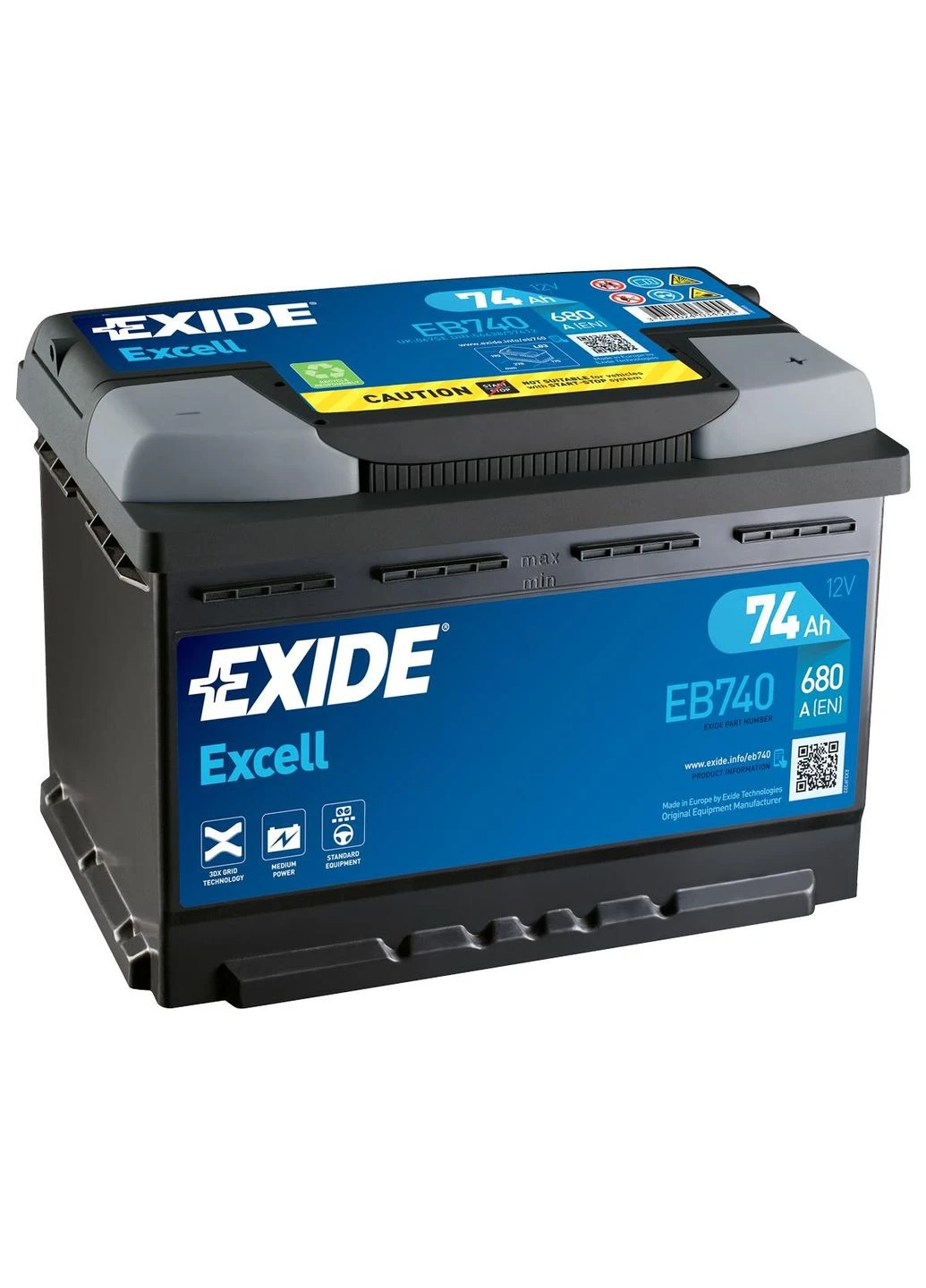 Автомобильный аккумулятор Excell 6СТ-74Ah АзЕ 680A (EN) EB740 Exide (349806572)