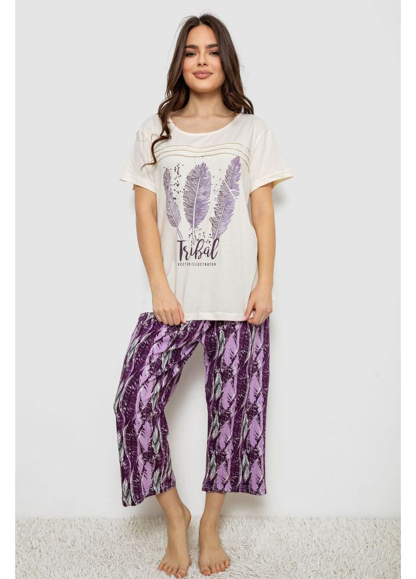 Молочна всесезон жіноча піжама з принтом, колір молочний, 243r1602-002 Isik