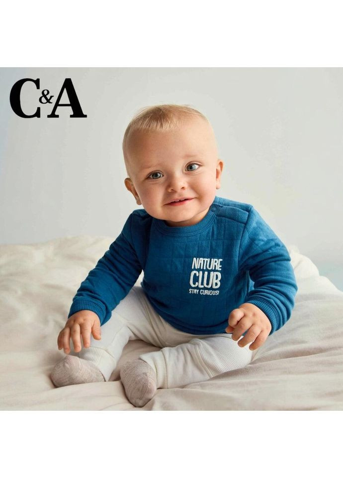 C&A дитячий теплий світшот для хлопчика 92 см синій (25082725) напис синій повсякденний двунитка з начосом