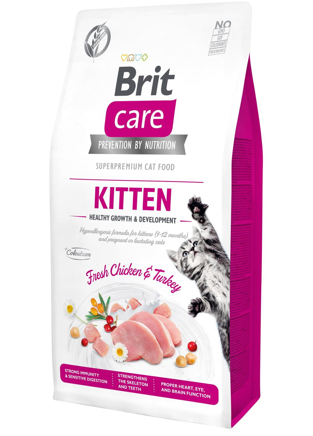 Сухий корм для кошенят Cat GF Kitten Growth & Developmen з куркою й індичкою 7 кг (8595602540662) Brit Care (279563332)