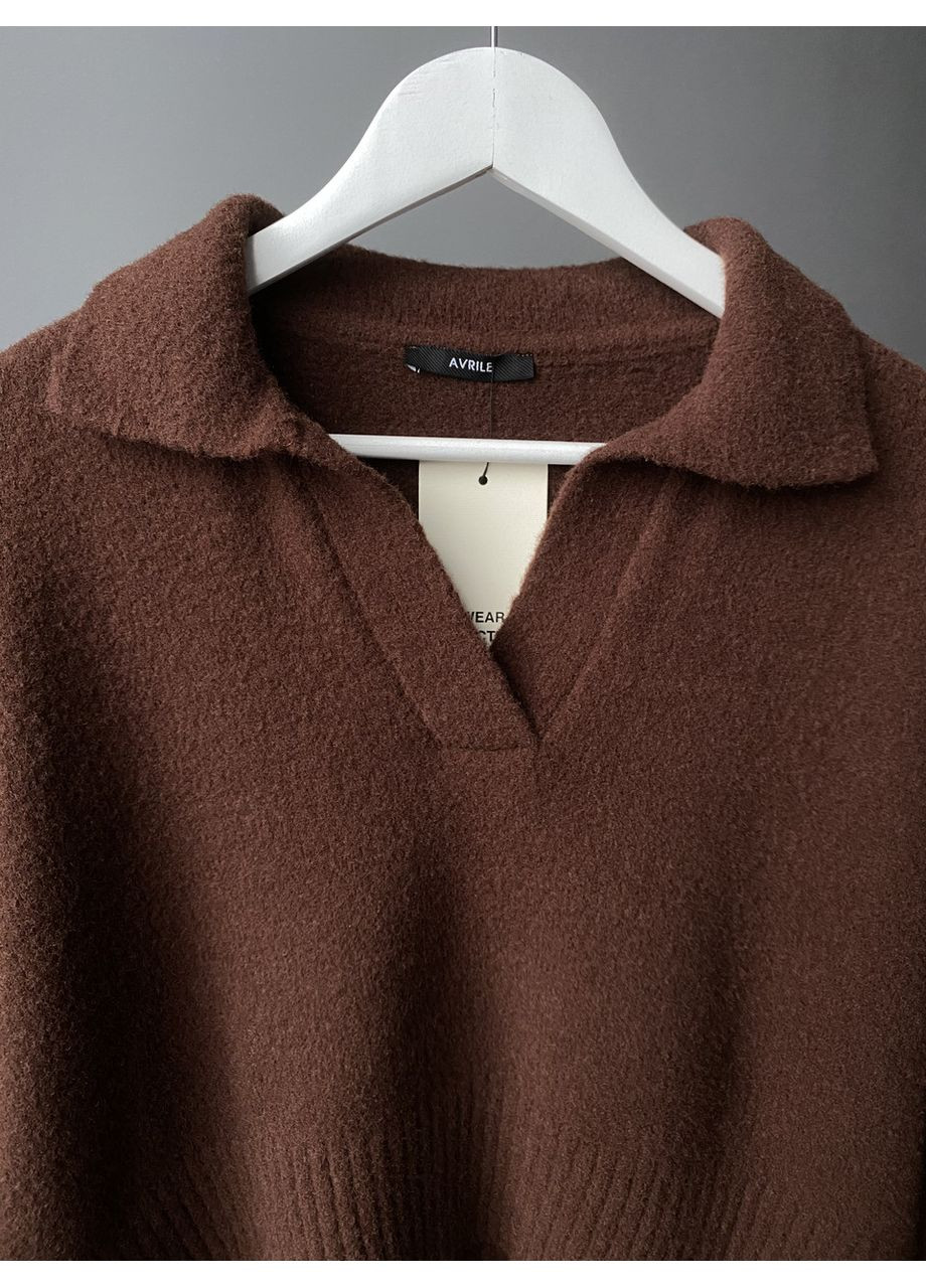 Темно-коричневий демісезонний светр поло в шоколадному кольорі, светр жіночий, поло Avrile