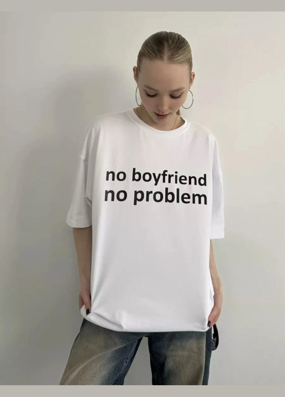 Футболка жіноча біла оверсайз з принтом No Brand - (340111623)