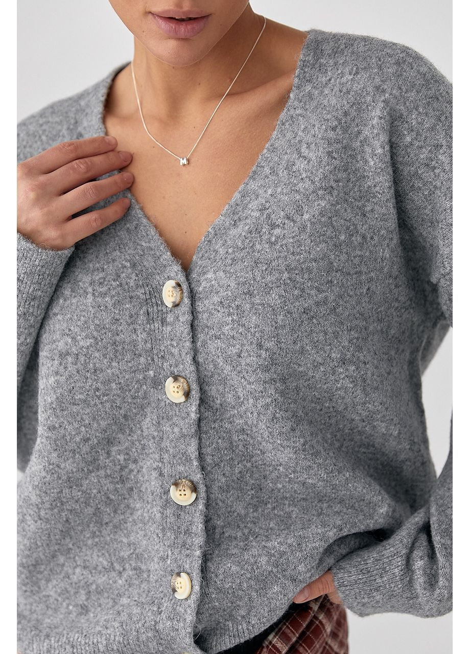 В'язаний кардиган на ґудзиках з V-подібним вирізом - сірий колір Lurex (370602137)