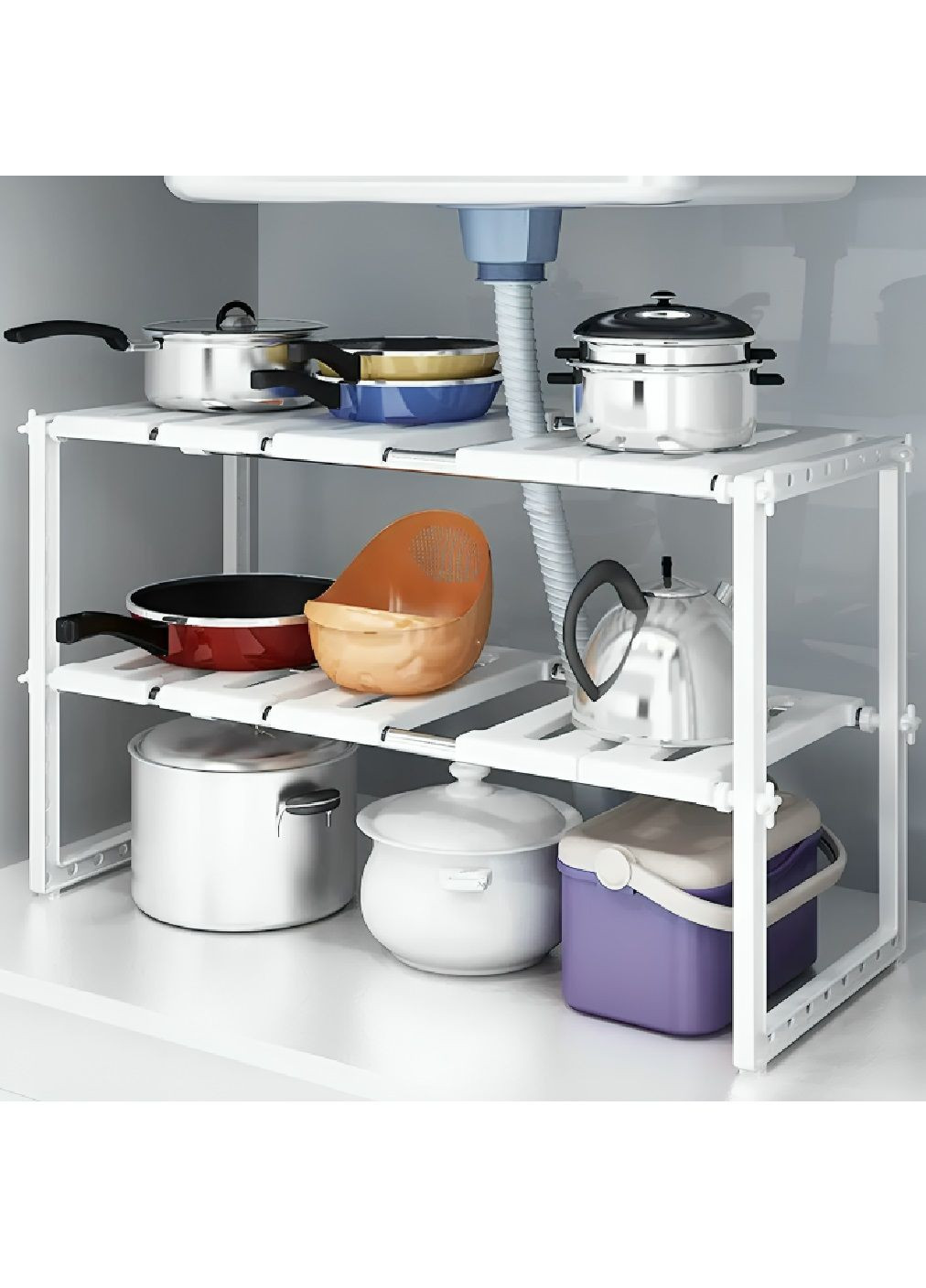 Регульована розсувна кухонна полиця стелаж стійка підставка під раковину для зберігання посуду 38-70х38х26 см (480908-Prob) Unbranded (347494931)