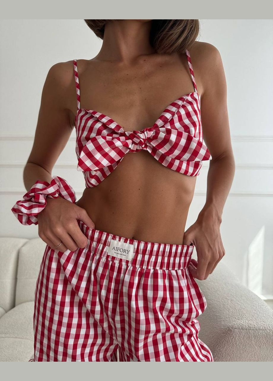 Женский костюм в клетку топ + брюки с завязками MonCher (332164861)