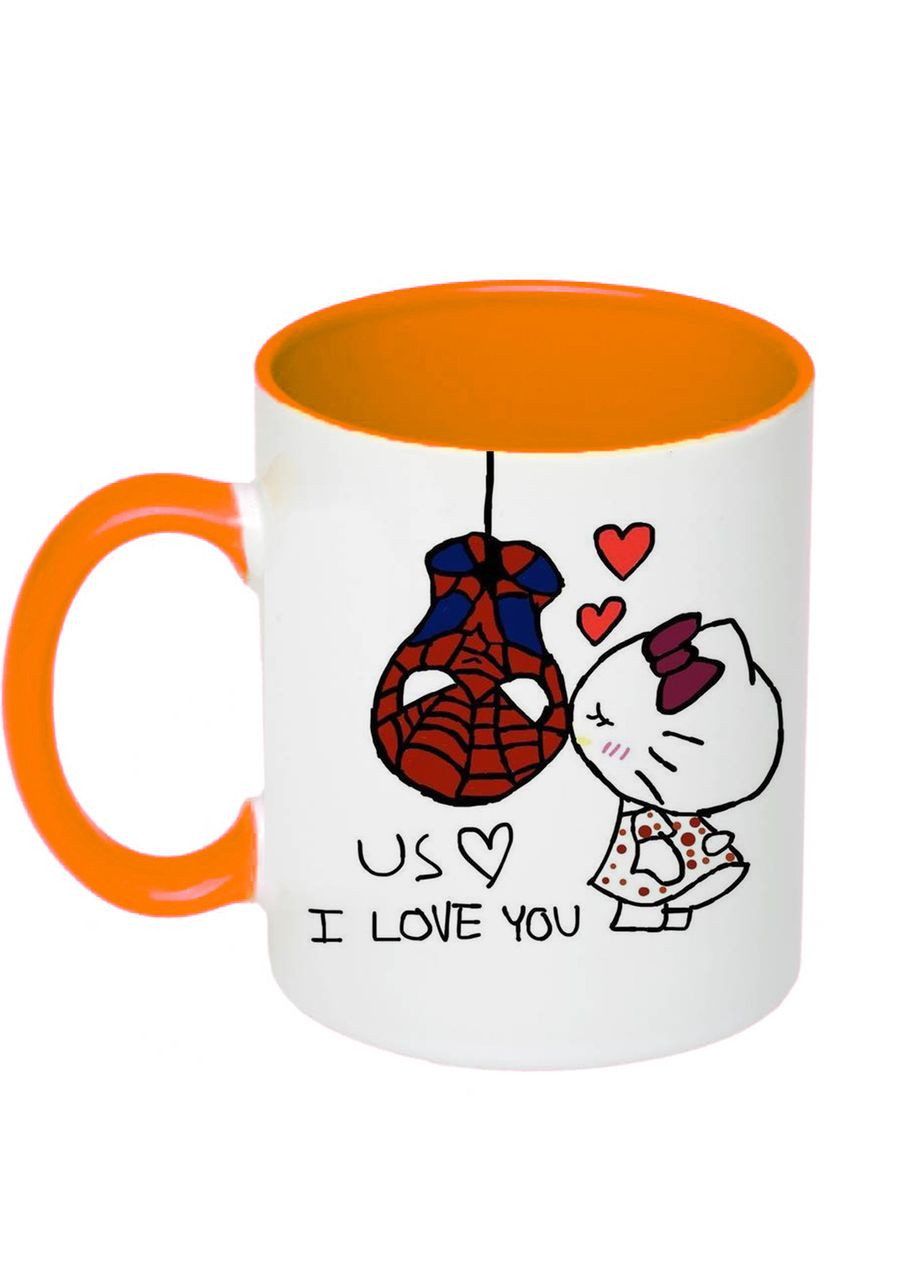 Чашка з принтом “Us, I love you” 330мл (колір помаранчевий) (17724) No Brand (312487810)