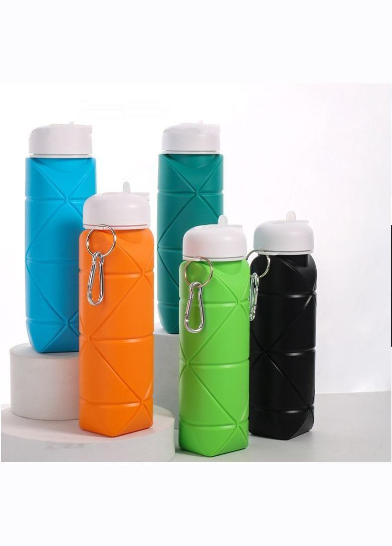 Складна силіконова пляшка для води і напоїв з карабіном 600 мл Чорний (С051120) Water Bottle (342122375)