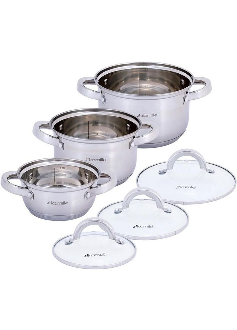 Набор кастрюль из нержавеющей стали 3 шт 1л 1.8л 2.5л Kamille (368991213)