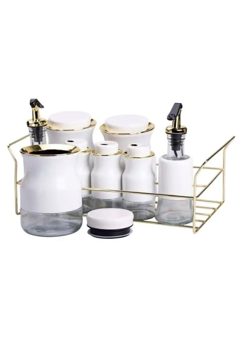 Набор для специй на подставке с бутылками для масла и уксуса 8 предметов Белый Jooki (358705536)