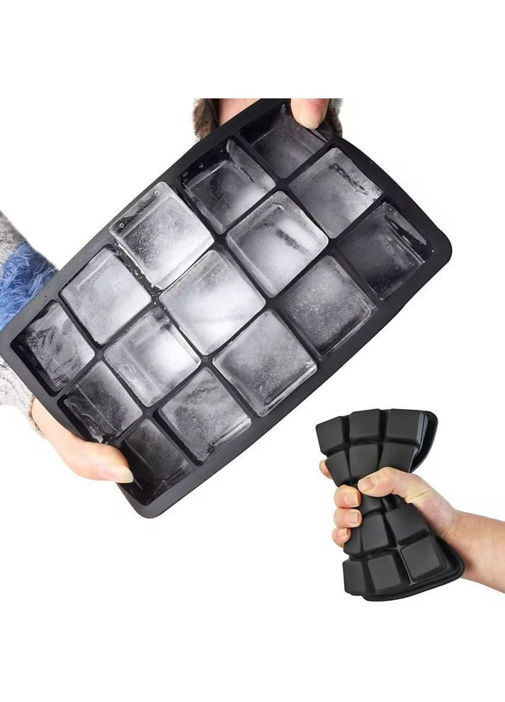 Силіконова форма для льоду Bar House середній куб 3.2 х 3.2 см (15 кубиків) з кришкою, чорний – ідеальні кубики льоду для напоїв No Brand (341827955)