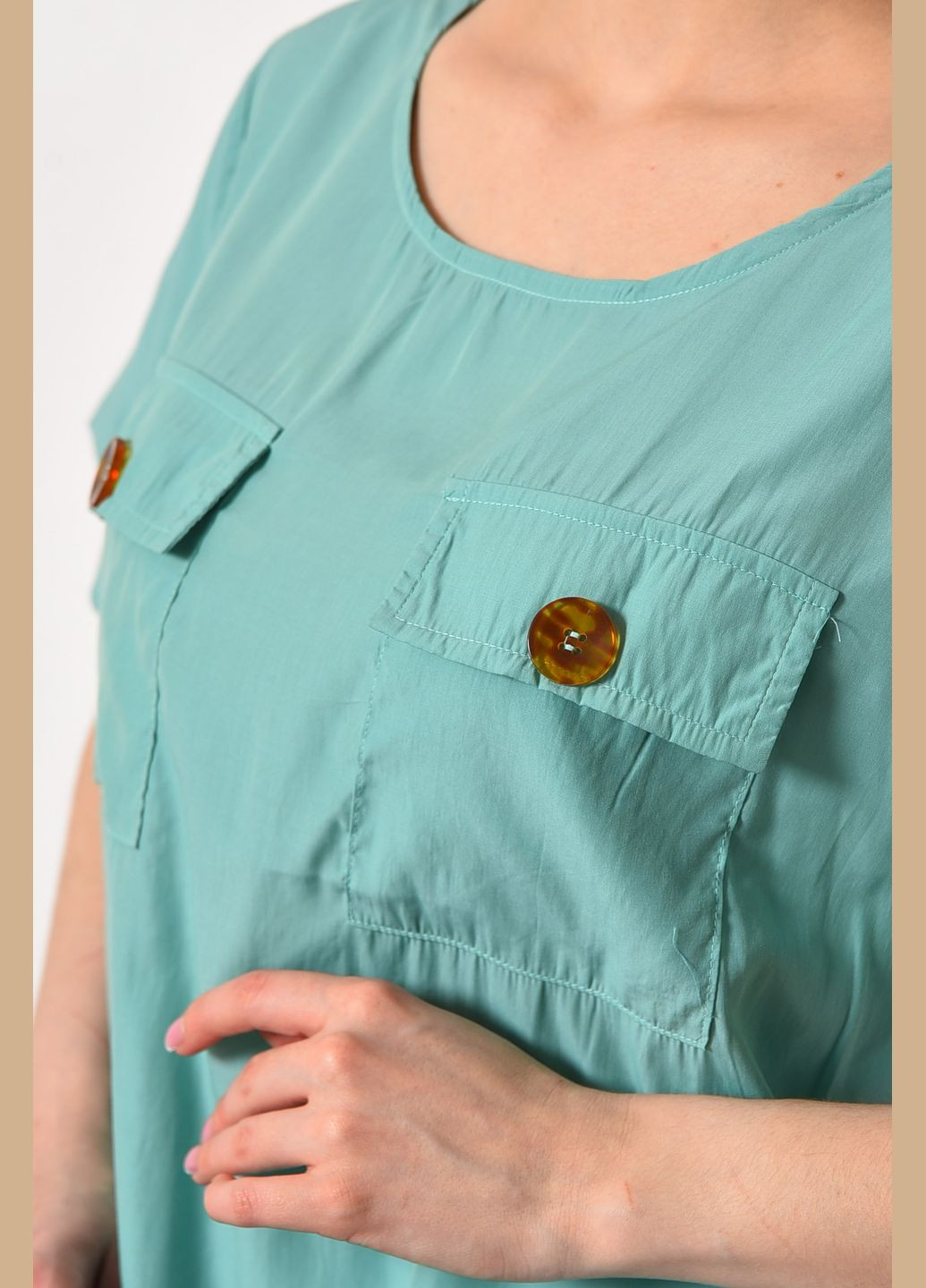 Мятная демисезонная блуза женская с коротким рукавом мятного цвета с баской Let's Shop