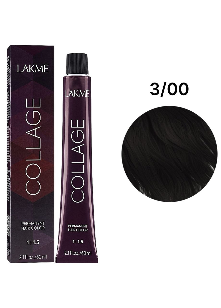 Стійка крем-фарба для волосся Collage Creme Hair Color 3/00 Темно-каштановий натуральний 60 мл Lakme (372990056)