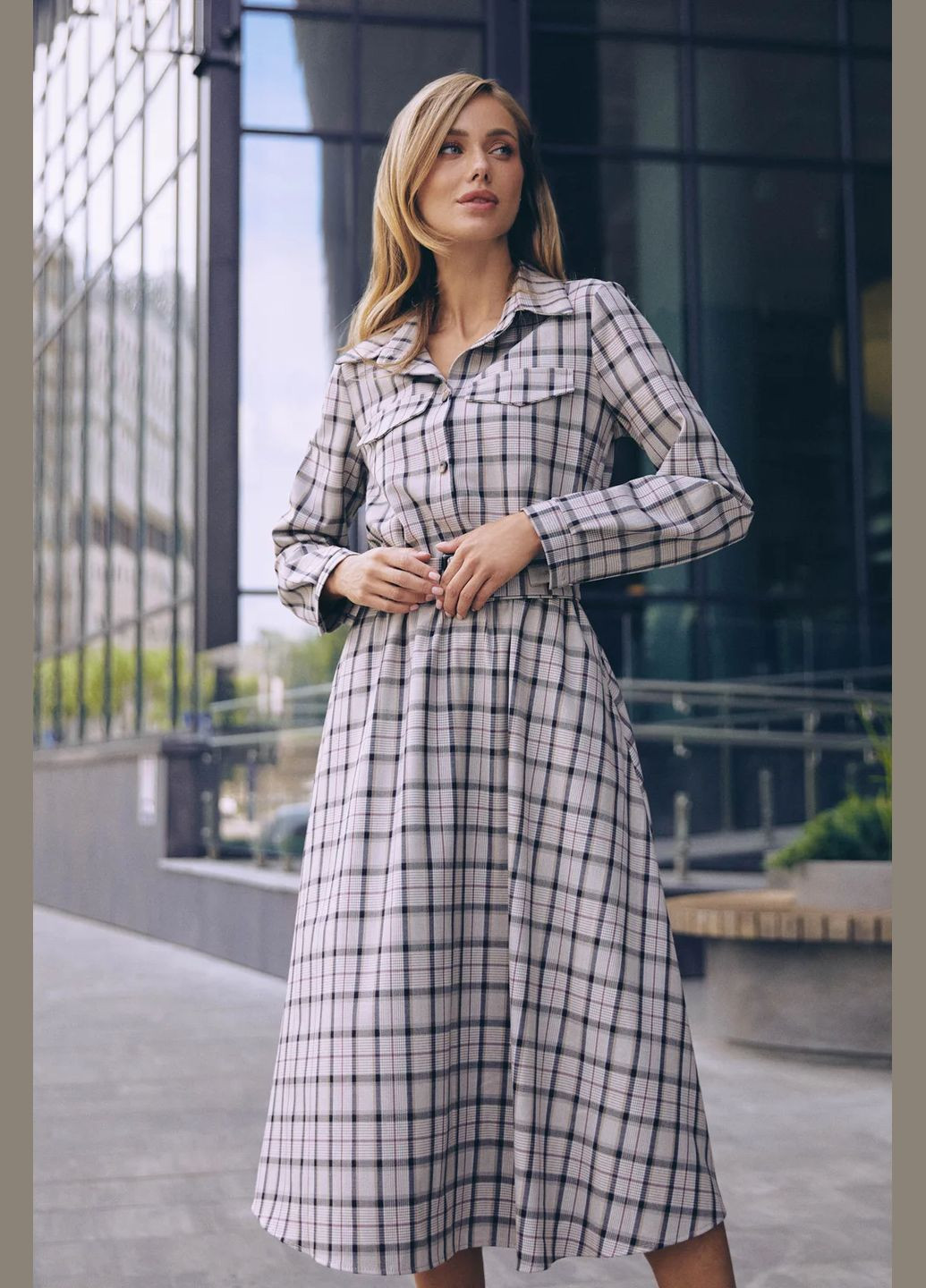 Сіра ділова, повсякденний, кежуал сукня Seventeen в клітинку