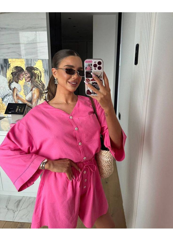 Жіночий літній костюм: сорочка oversize + шорти на резинці Україна (354693537)