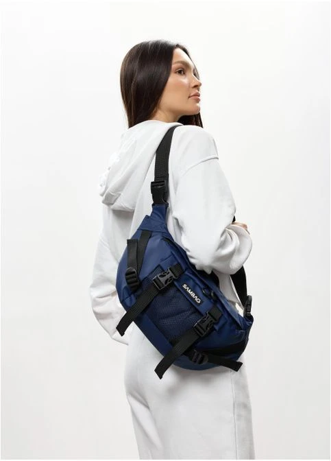 Большая женская тканевая поясная сумка бананка Синяя (5458038721) Sambag (390489122)