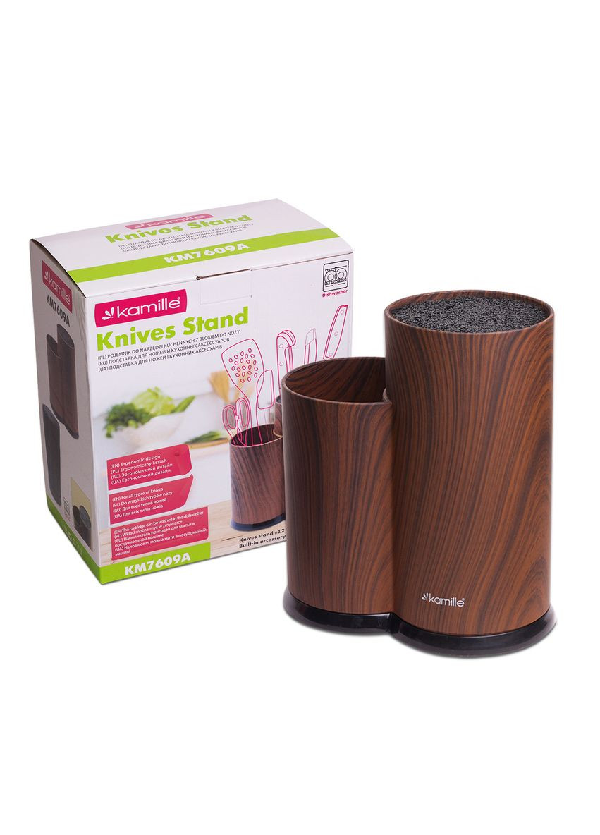 Підставка для ножів і кухонного приладдя з наповнювачем 22 см Коричнева Kamille (303209504)