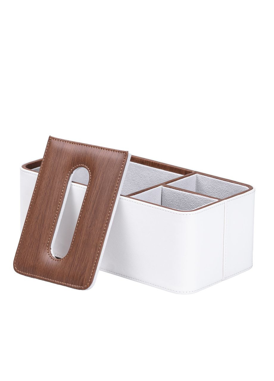 Серветниця-органайзер з еко-шкіри 3 відділення 26.5*14*9.5 см Білий з коричневим TS Kitchen (360455375)