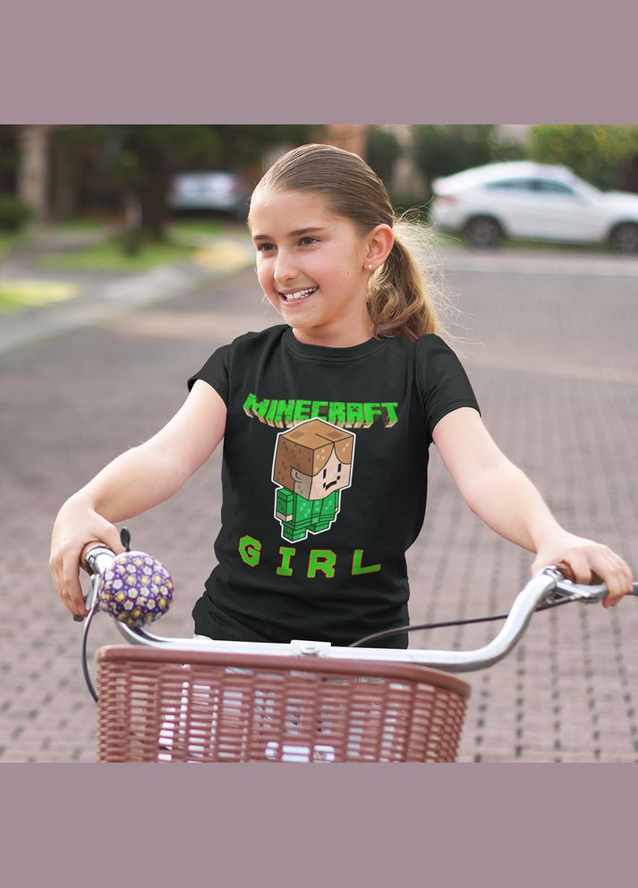 Черная демисезонная футболка черная с оригинальным принтом онлан игры minecraft "девушка girl minecraft майнкрафт " Кавун футболка