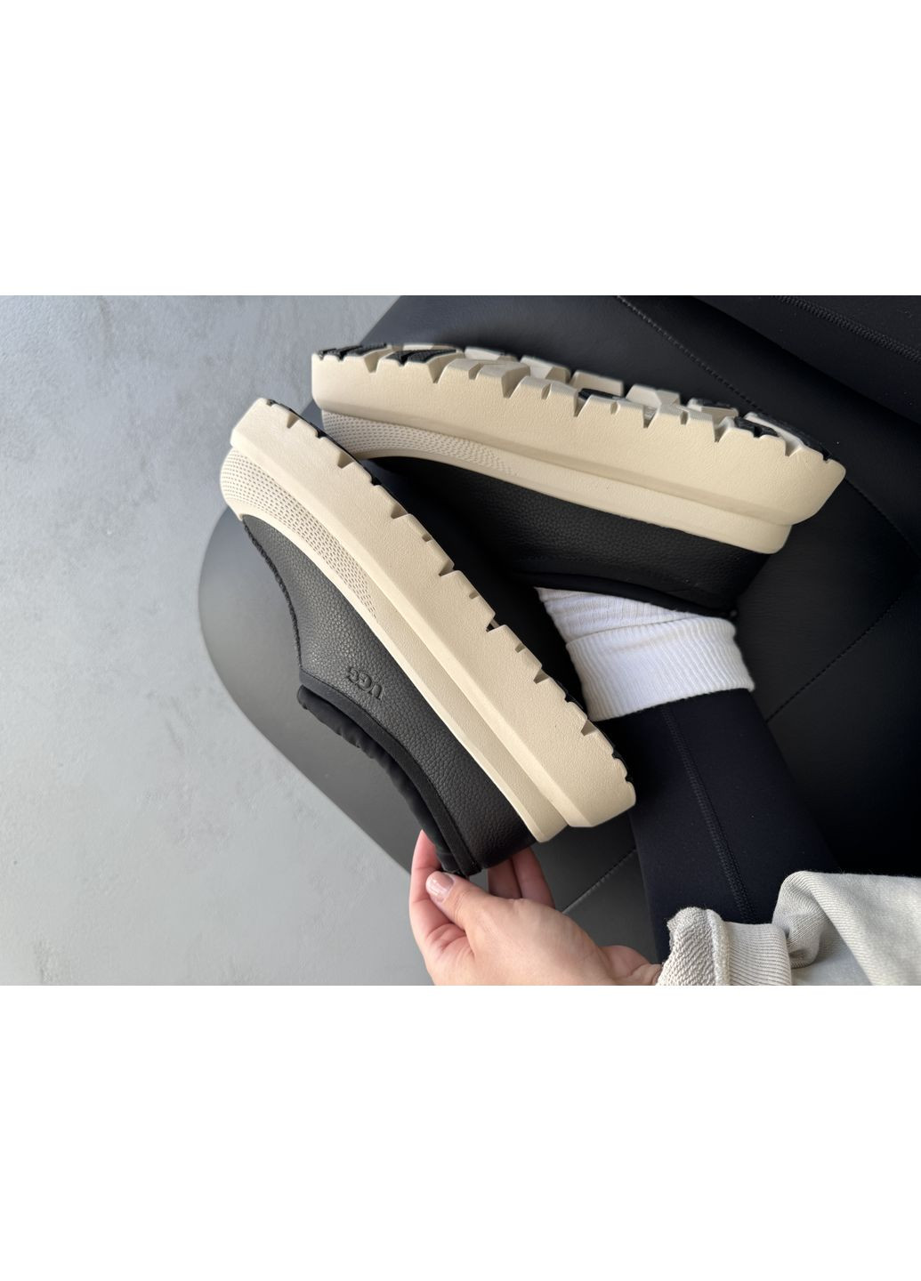 Кроссовки женские и мужские UGG Tasman Weather Hybrid Black Birch | Угі Тасман Гібрид чёрно-белые демисезоны (371995105)