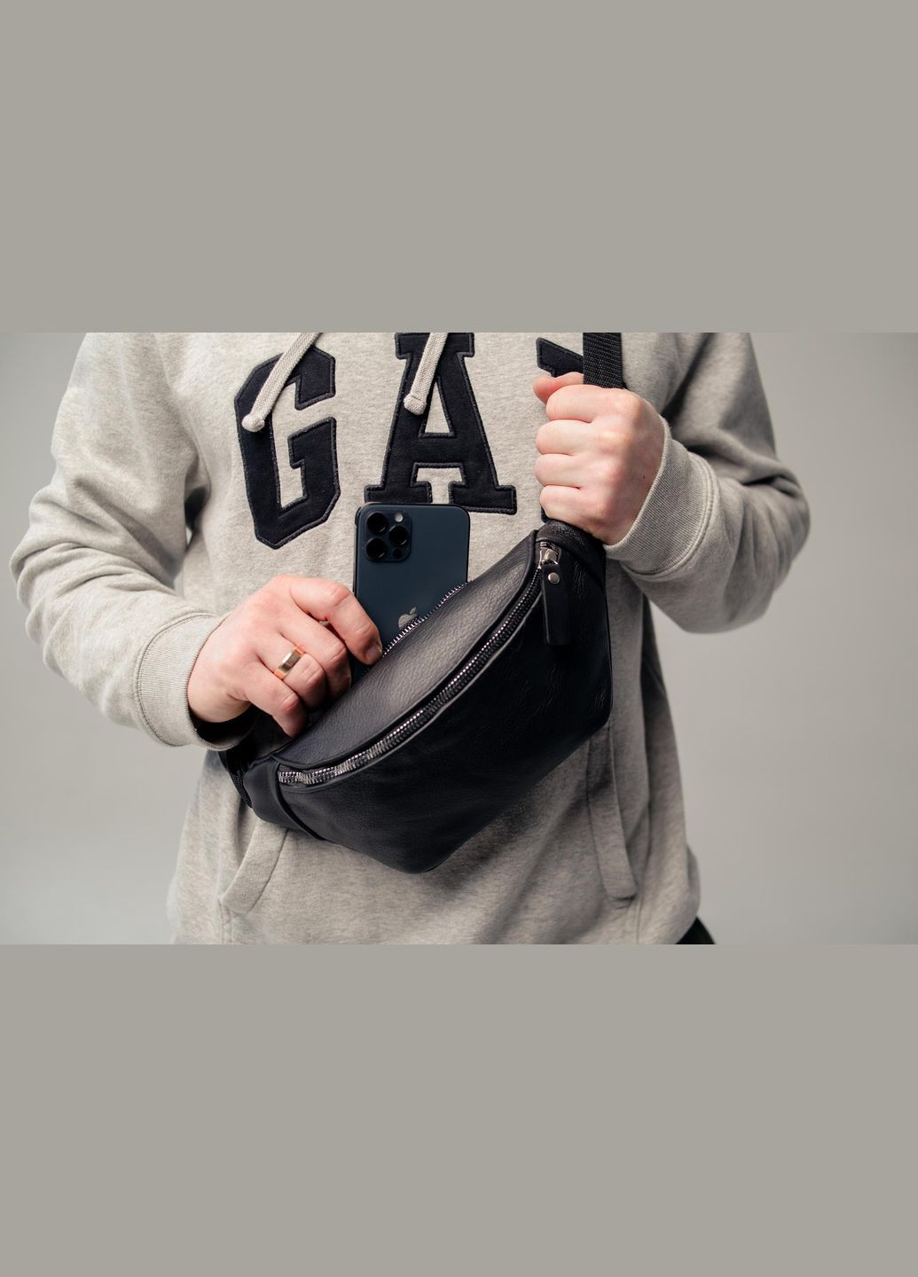 Мужская сумка на пояс из натуральной кожи SL010 (Черная) SKILL (323427264)