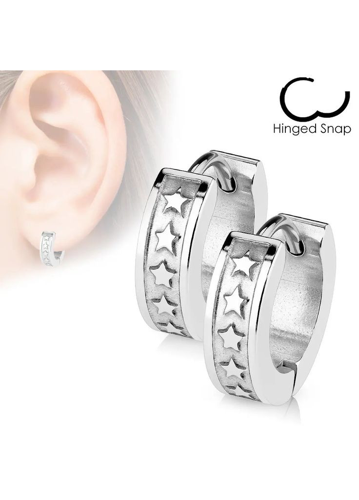 Пара жіночі сережки - кільця з хірургічної нержавіючої сталі 316L з логотипом зірок Spikes (301091127)