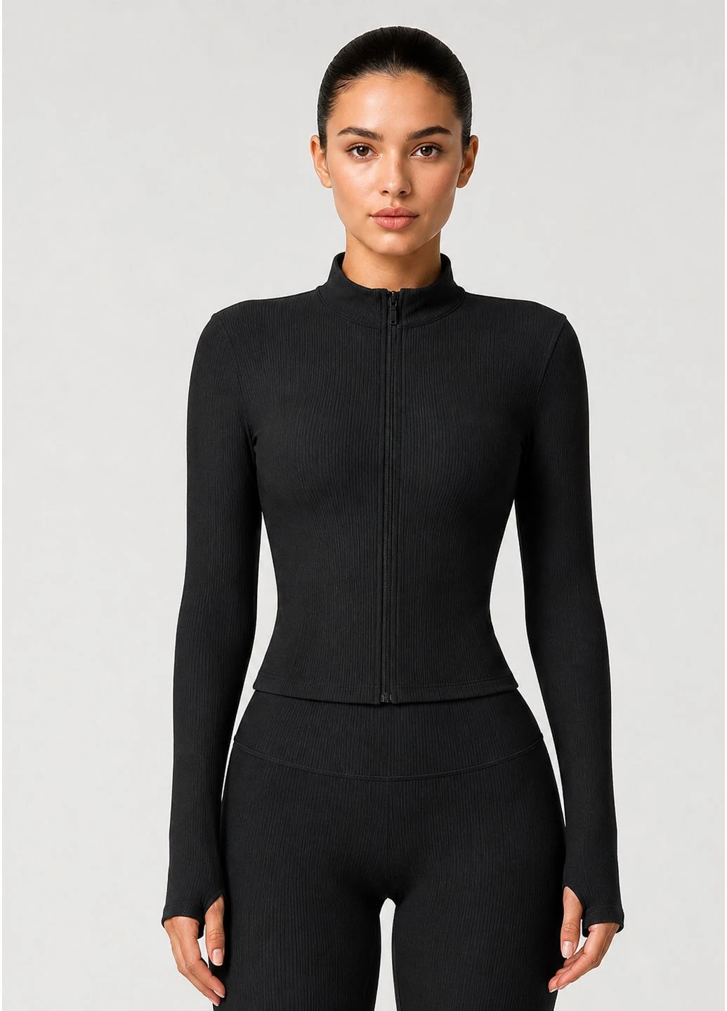 Спортивная кофта рашгард женский в рубчик на молнии No Brand (402467366)