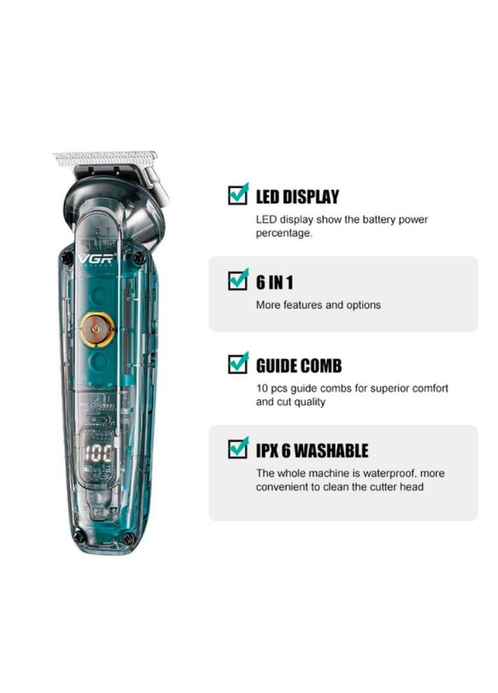 Машинка для стрижки акумуляторний триммер 14 насадок LED дисплей 5 Вт (2390000037) VGR V-102 (344465708)