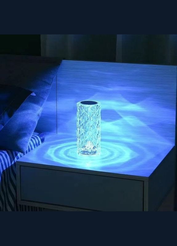 Настільна декоративна проекційна світлодіодна сенсорна лампа-ночник RGB Crystal Rose Ambience 20,5 см No Brand (334011287)