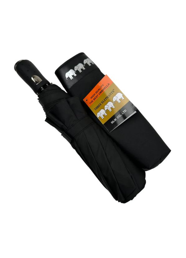 Чёрный зонтик 9 спиц купол, мужская, стильная, полуавтомат, антивитер Три Слона (365778580)