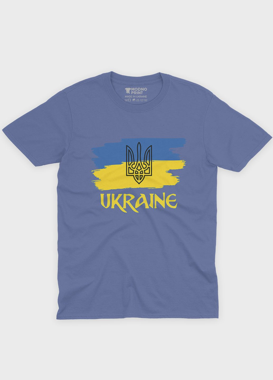 Темно-блакитна літня жіноча футболка odno з патріотичним принтом ukraine m (ts001-3-dmb-005-1-070-f) Modno