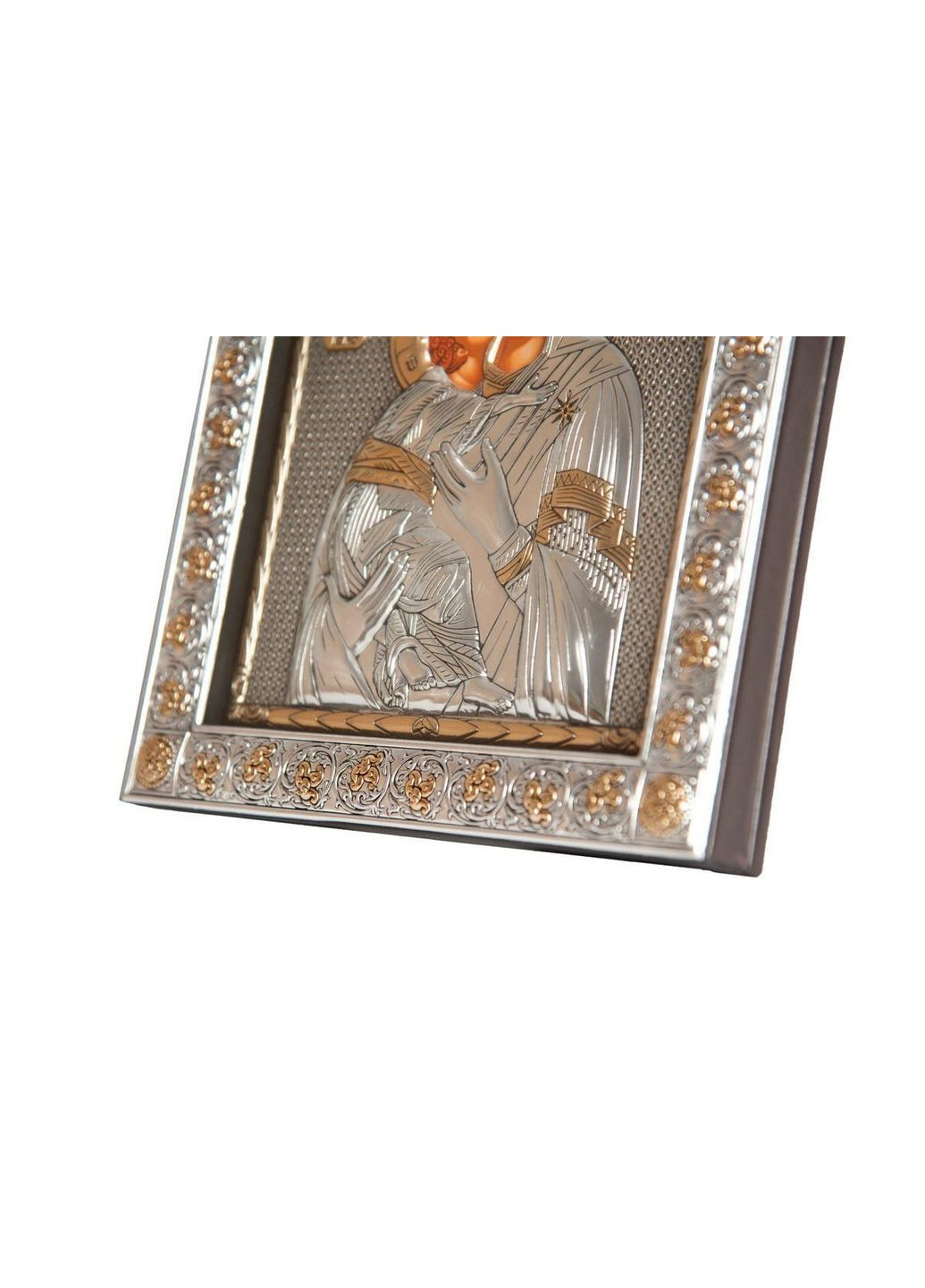 Володимирська 21х26 см Срібна Ікона Божої Матері під Склом, обгорнута темною шкірою (Греція) Silver Axion (266266211)