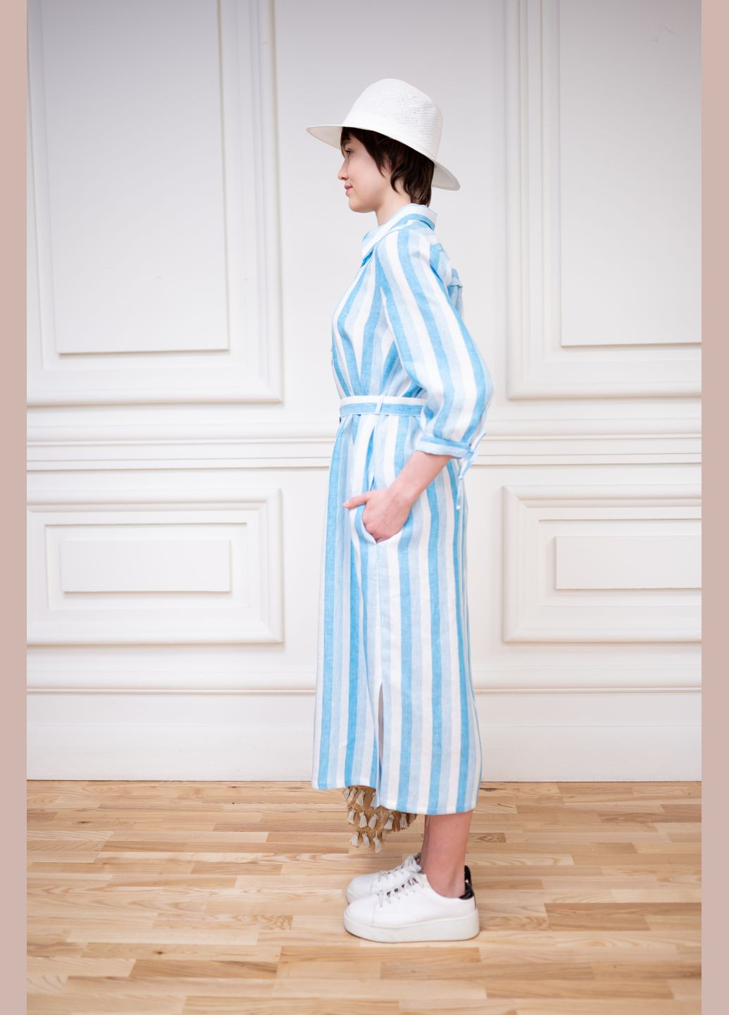 Голубое льняное платье в голубую полоску в морском стиле гвен Dolcedonna