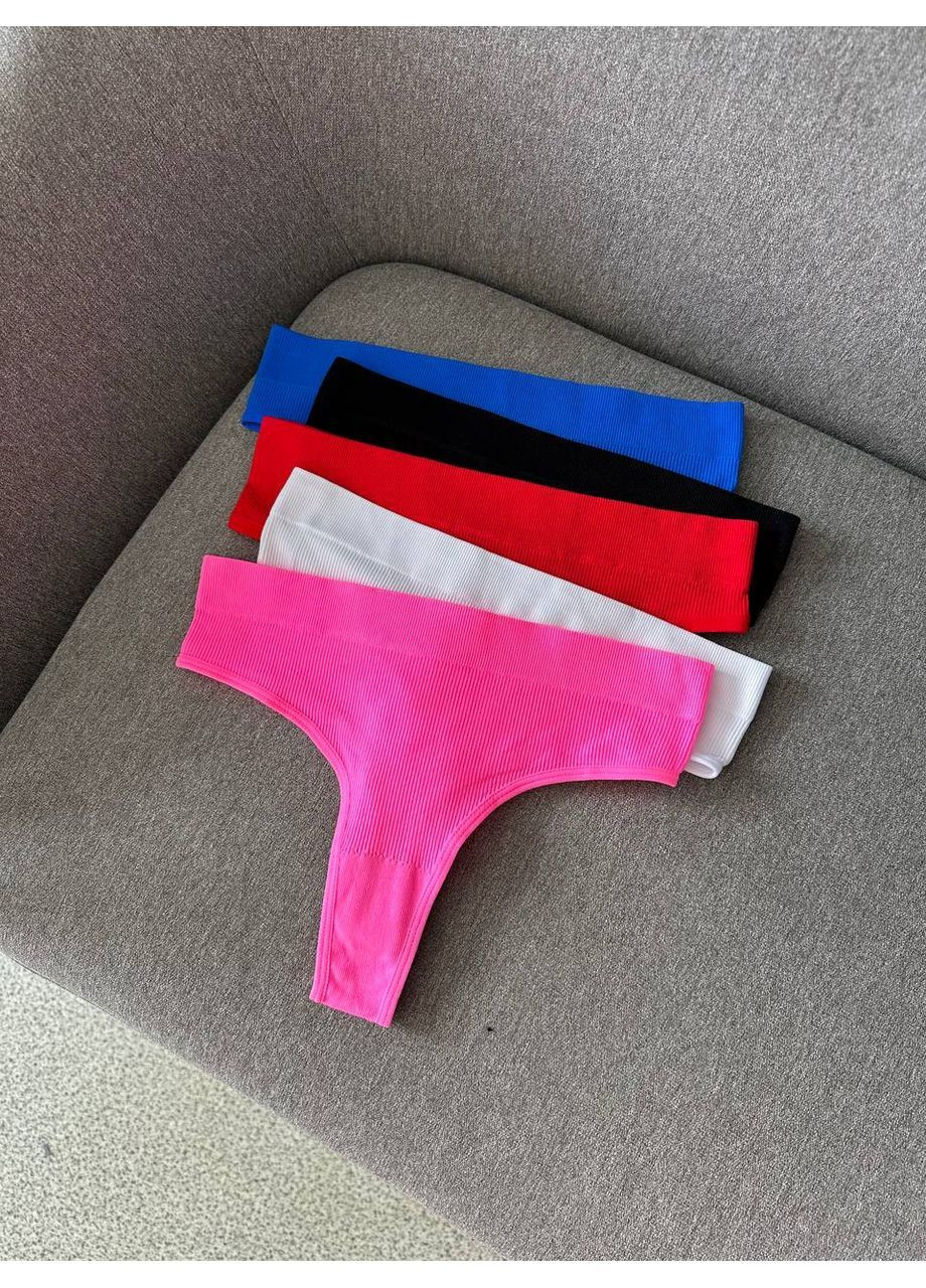 Жіночі трусики стрінг в рубчик, набір трусів для дівчат у яскравих кольорах, зручні та якісні однотонні стрінг 5шт. No Brand Стрінги (371996701)