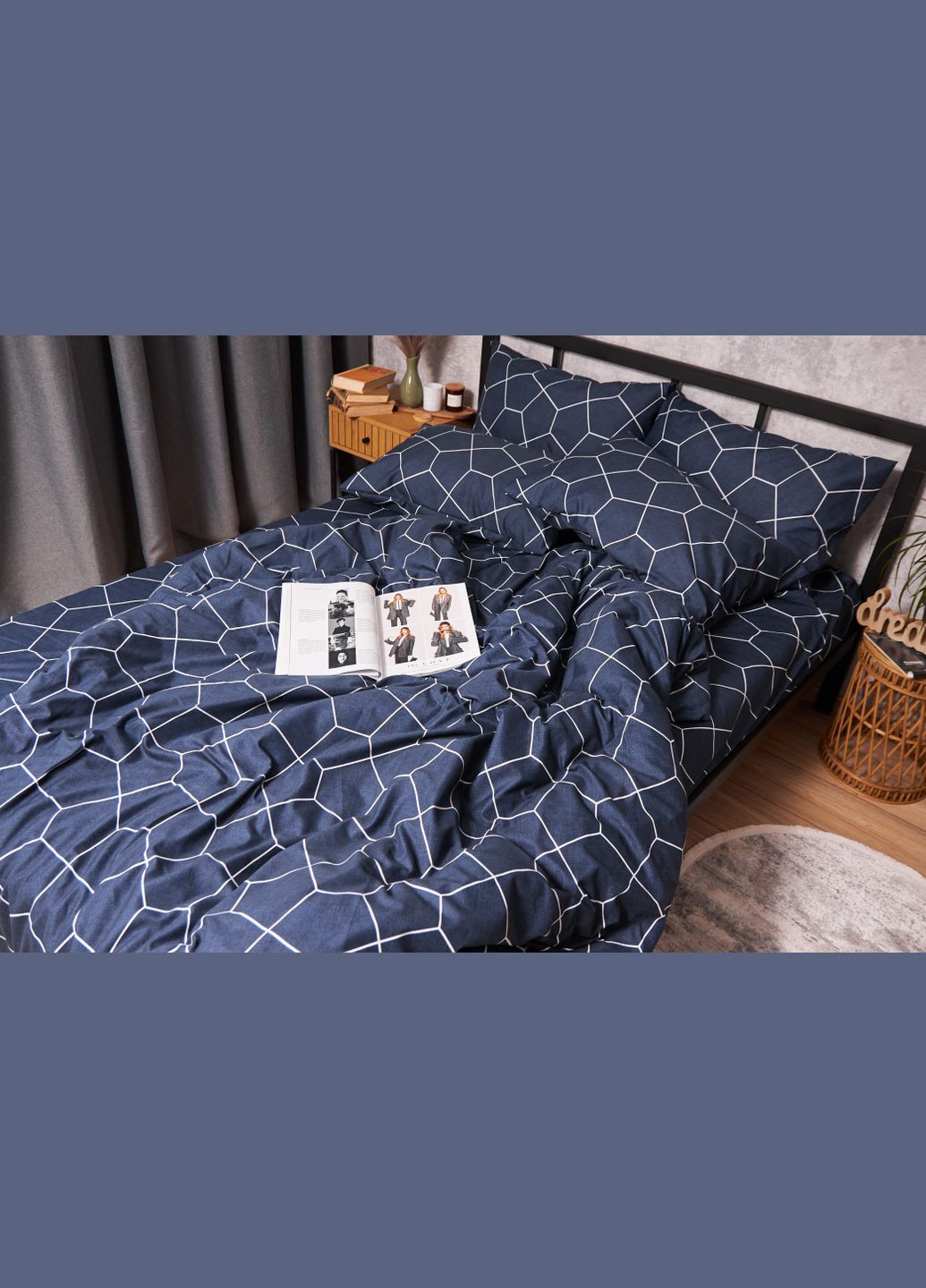 Комплект постельного белья Полисатин Premium двуспальный 175х210 наволочки 2х40х60 (MS-820003785) Moon&Star navy (288044194)