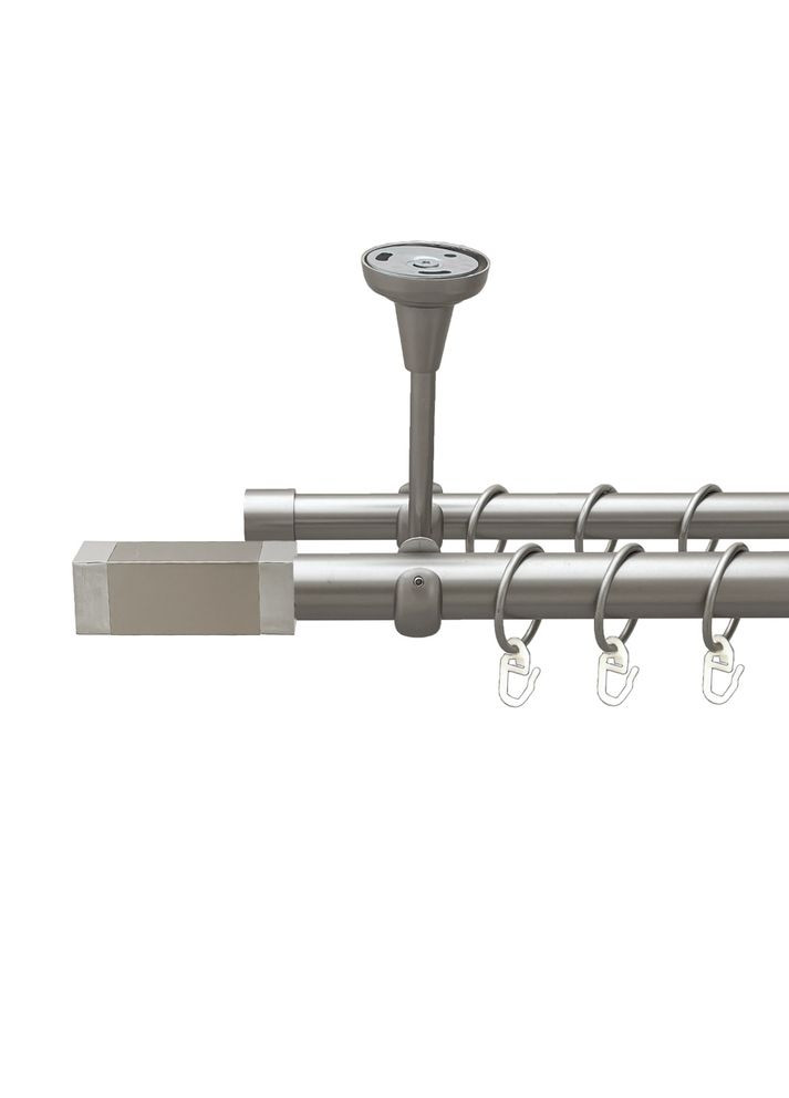 Карниз Квадро металевий дворядний відкритий до стелі гладка труба Сатин 25\19 мм 160 см (00-00023904) ORVIT (300843033)