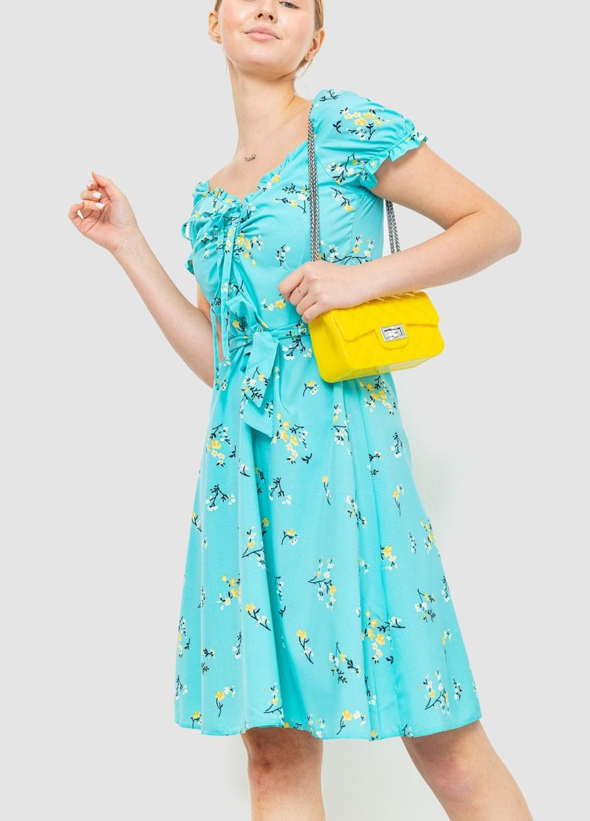 Бірюзова сукня софт з квітковим принтом, колір блакитний, Ager
