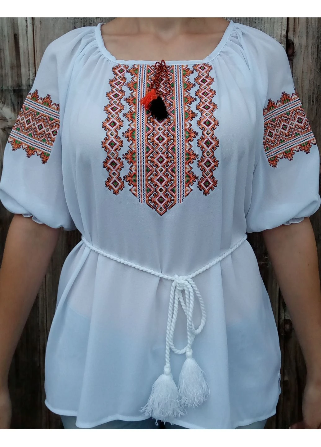 Біла вишиванка, жіноча вишивана блузка Українська вишиванка візерунок орнамент пряма шифон (385820277)